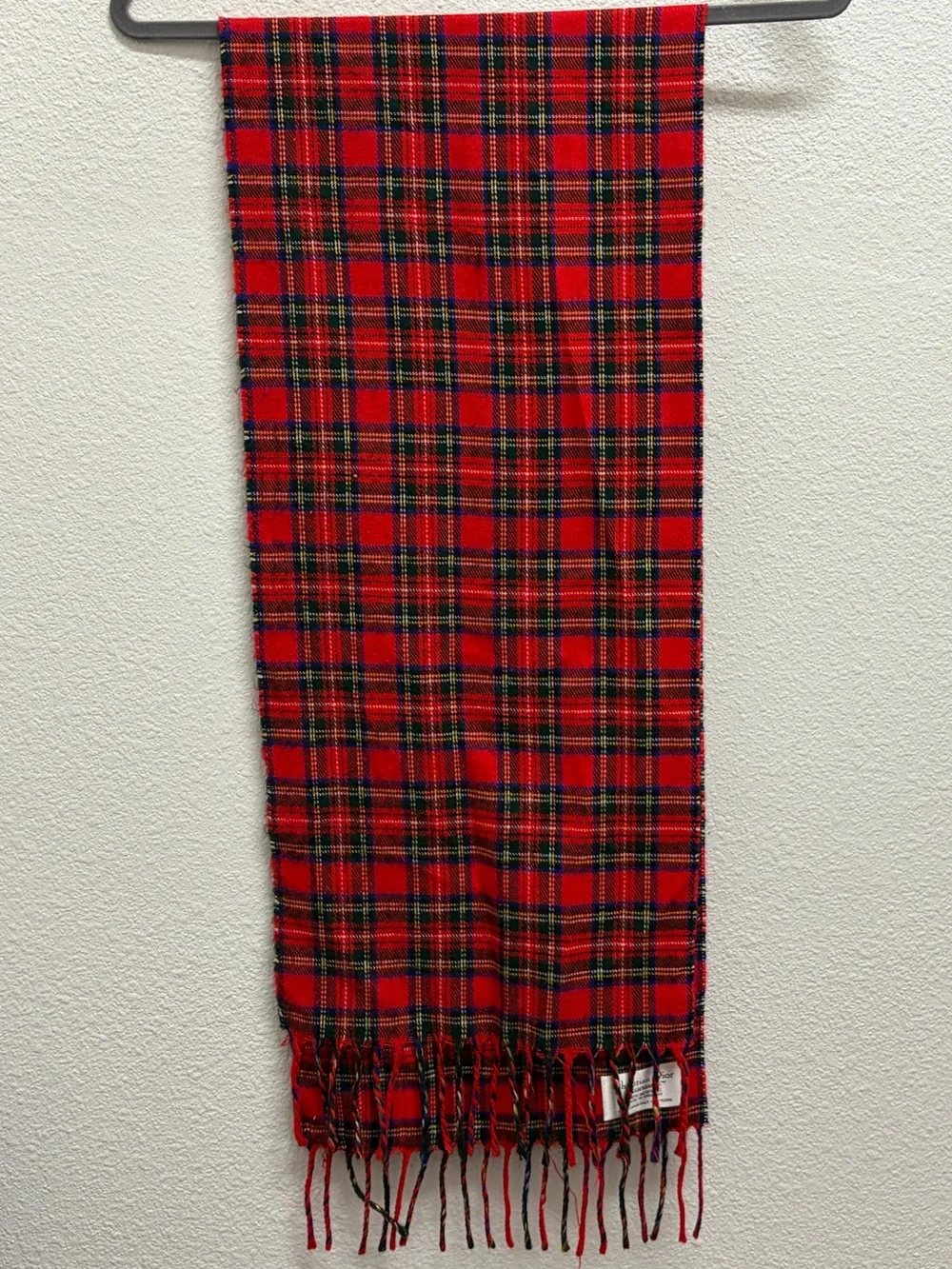 VTG Dior Red Tartan Plaid Fringe Scarf